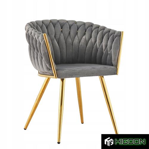 Luxury woven velvet dining armchair with golden metal legs