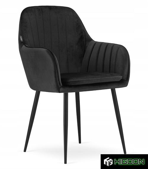 Black velvet dining armchair with cushion