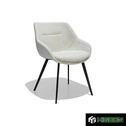 White Boucle Cushioned Dining Armchair with Metal Feet
