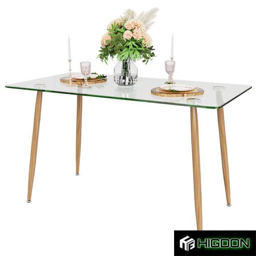 Rectangular clear tempered glass dining table
