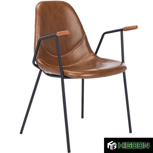 Mid century modern brown faux leather dining chair